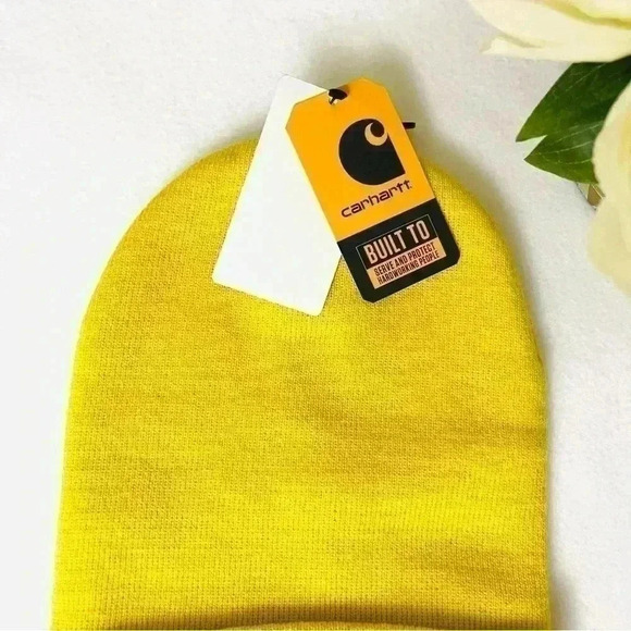 NET Carhartt Yellow Knit Cuffed Stretch Winter Hat Beanie Hat Made In USA SizeOS - Picture 5 of 10